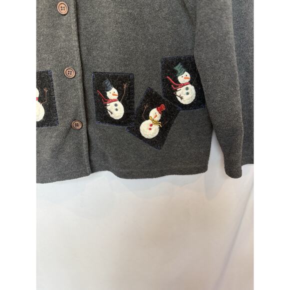 Vintage Karen Scott Womens Christmas Snowman Cardigan Size M Embroidered Holiday - Picture 3 of 11